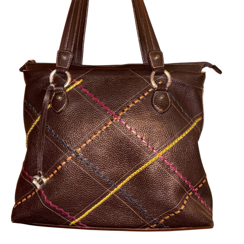 Brighton Leather Tote/Shoulder Bag - Caramel Tan w/Brown Whip stitching & Silver